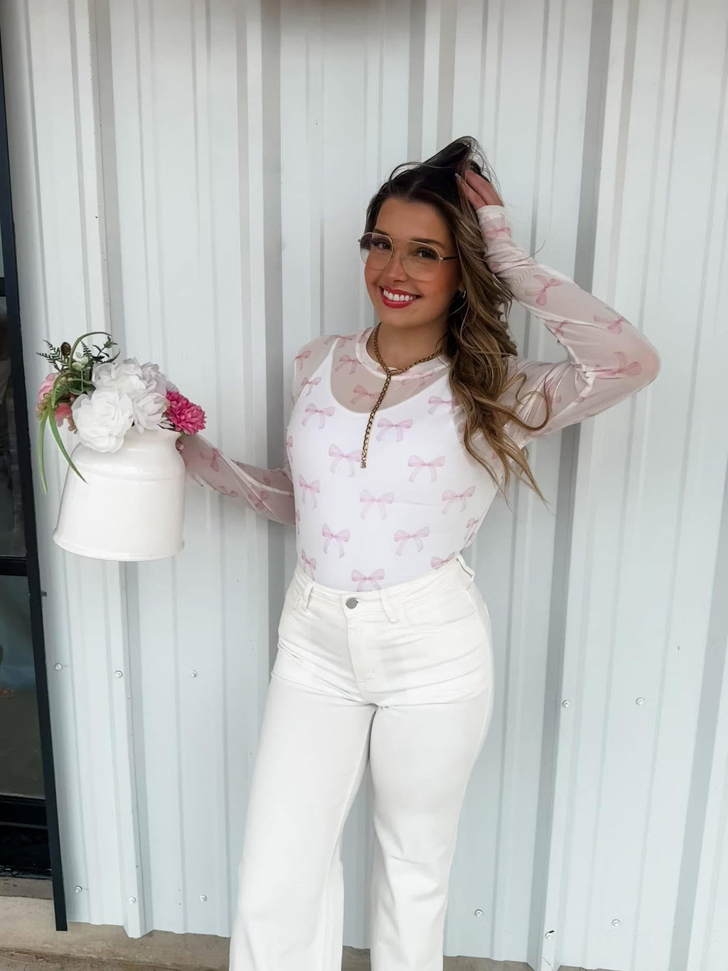 Put a Bow On It Mesh Top