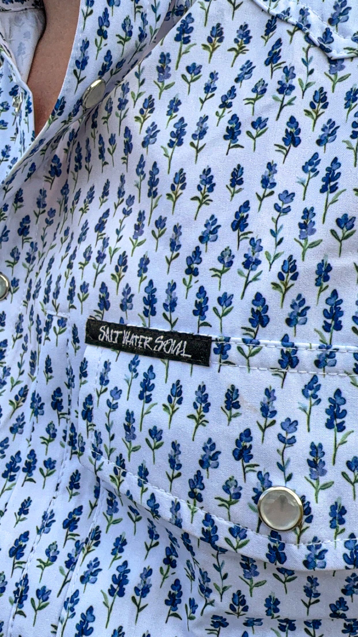 Blue Bonnet Pearl Snap Fishing Shirt