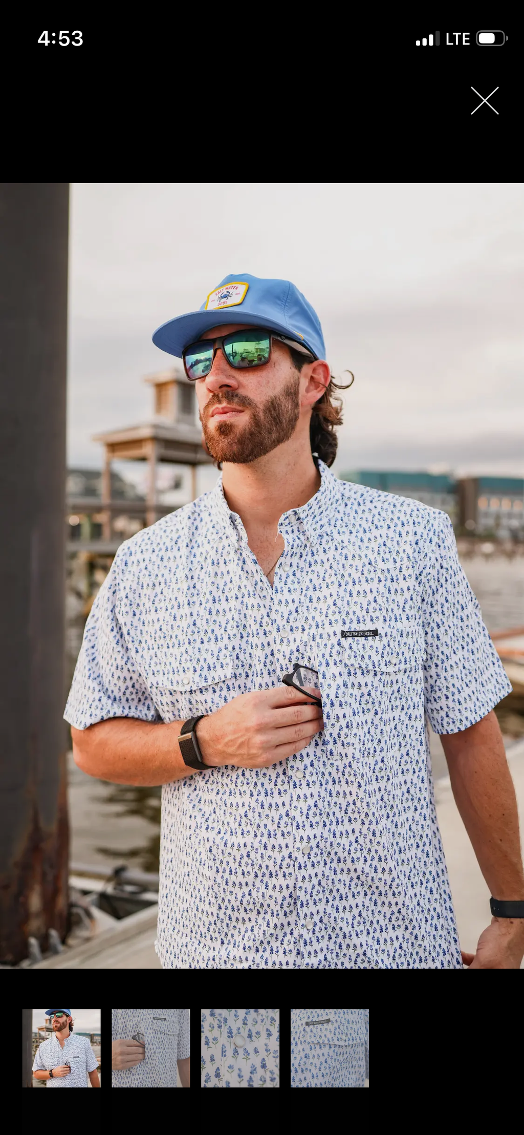 Blue Bonnet Pearl Snap Fishing Shirt