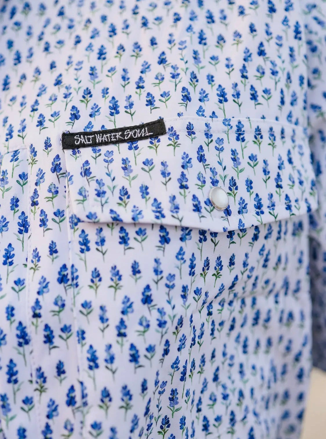 Blue Bonnet Pearl Snap Fishing Shirt