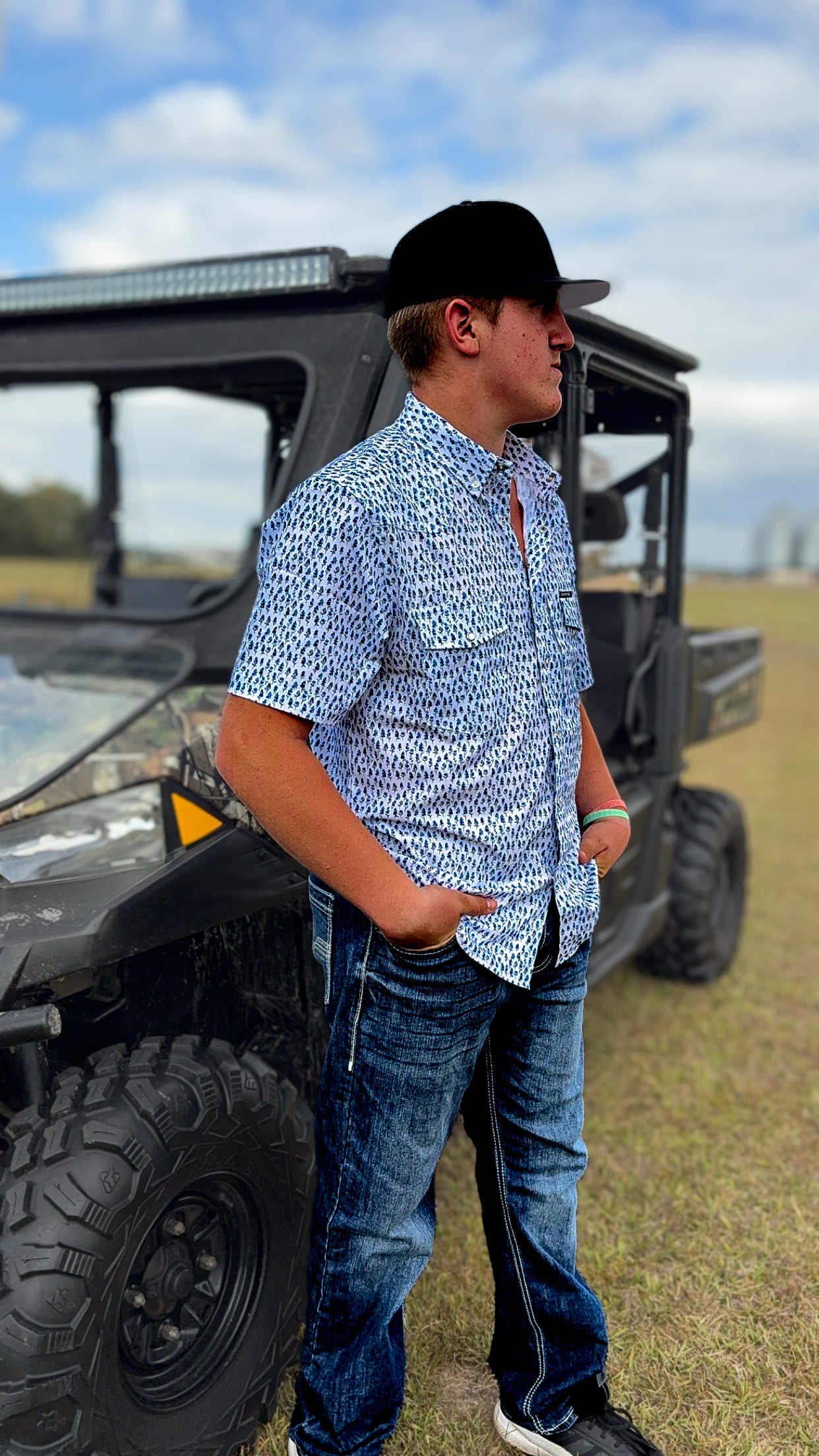 Blue Bonnet Pearl Snap Fishing Shirt