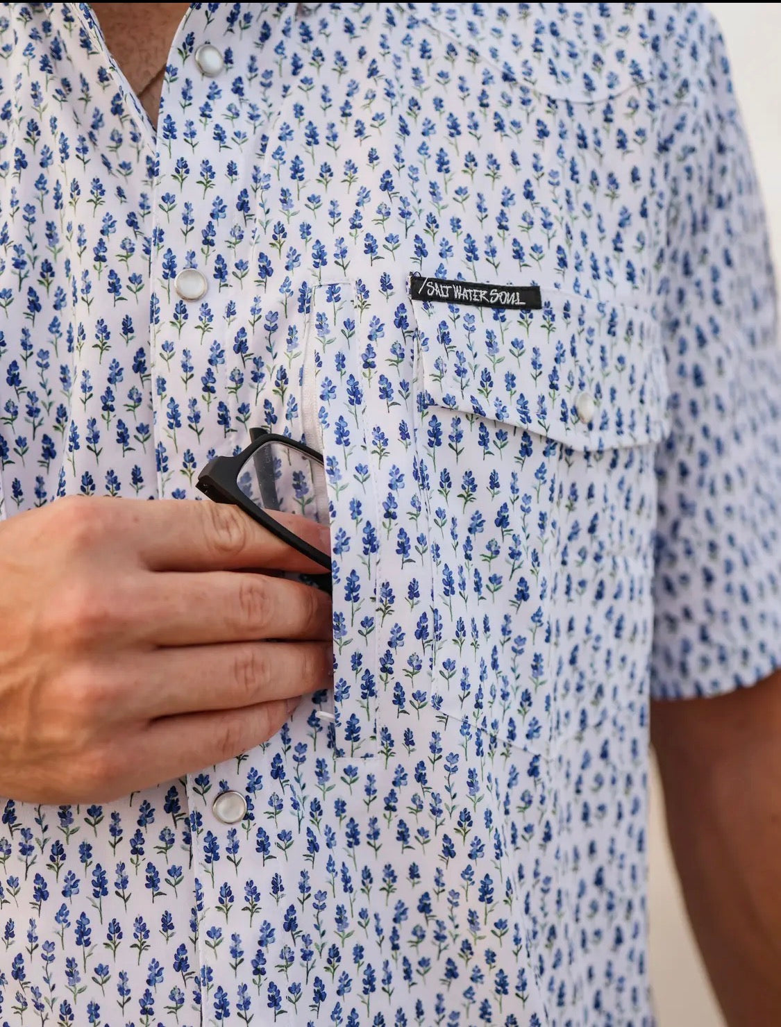 Blue Bonnet Pearl Snap Fishing Shirt