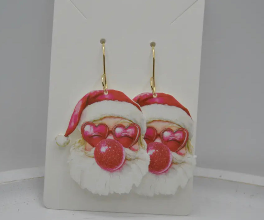 Bubble Gum Retro Santa Earrings