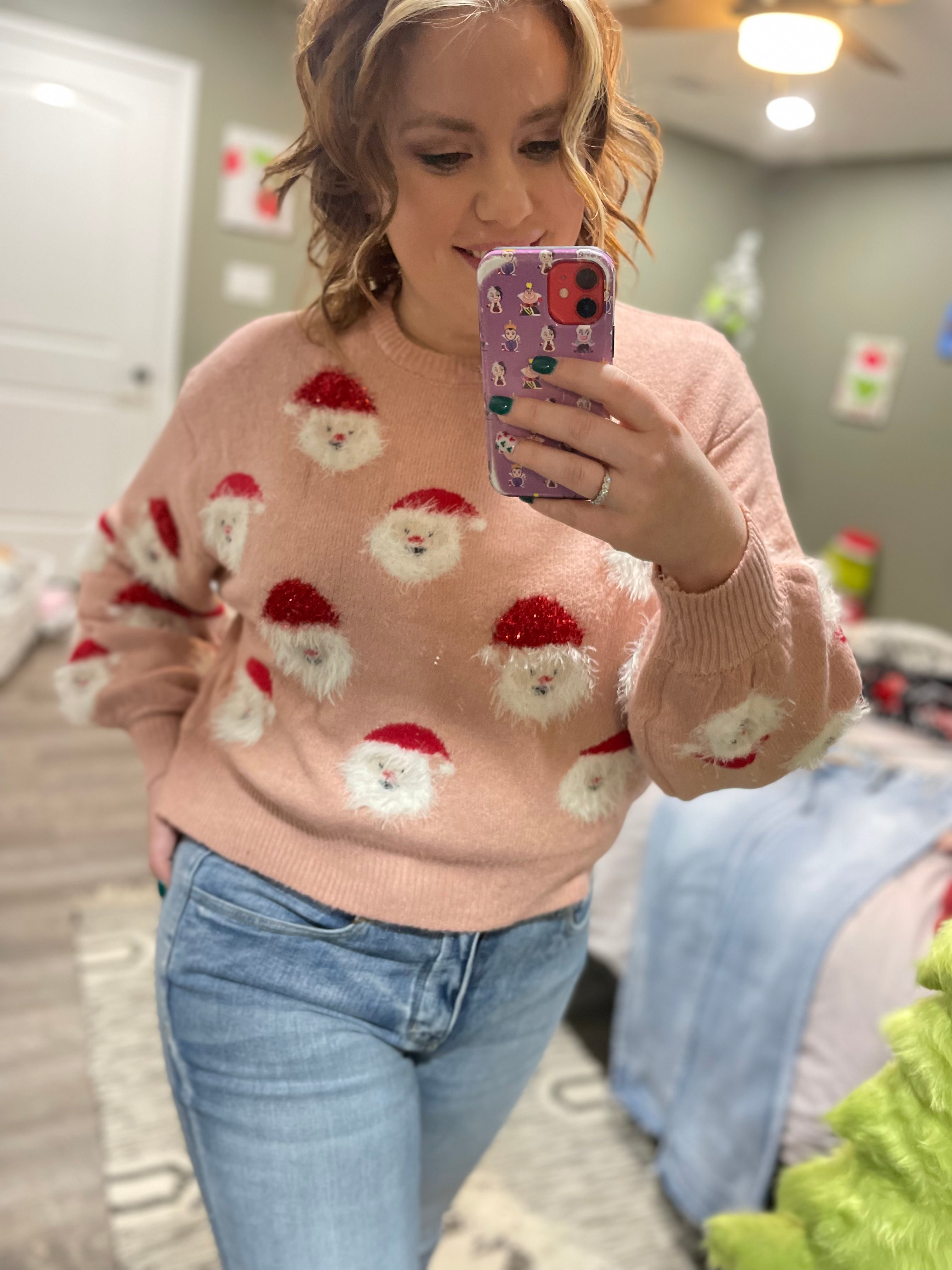 Holly Jolly Santa Print Pullover