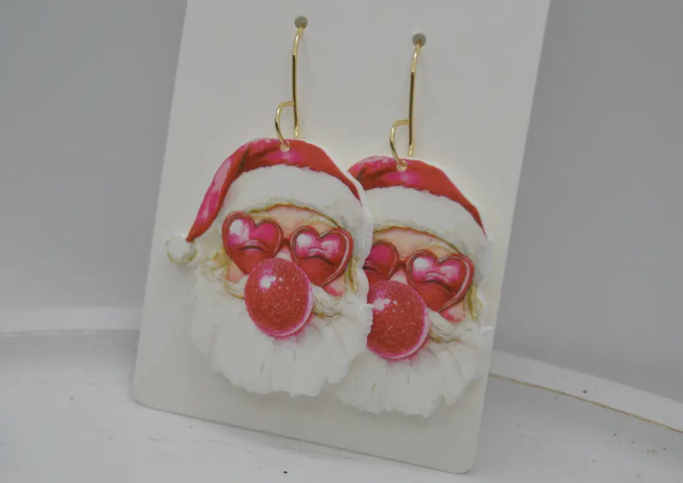 Bubble Gum Retro Santa Earrings