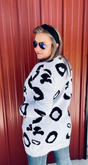 Fuzzy Snow Leopard Cardigan