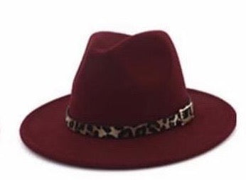 Maroon w/leopard strap fedora hat