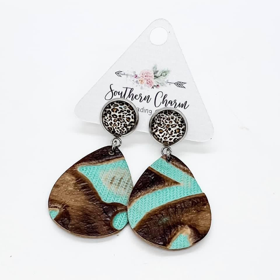 Tan Leopard & Turquoise/Bourbon Dangles