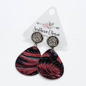 Tan Leopard & Burgundy Embossed Dangles